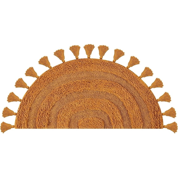 Savi Home Cotton Half Circle Bath Mat with Anti-Skid Backing, Mustard, 22" x 36"