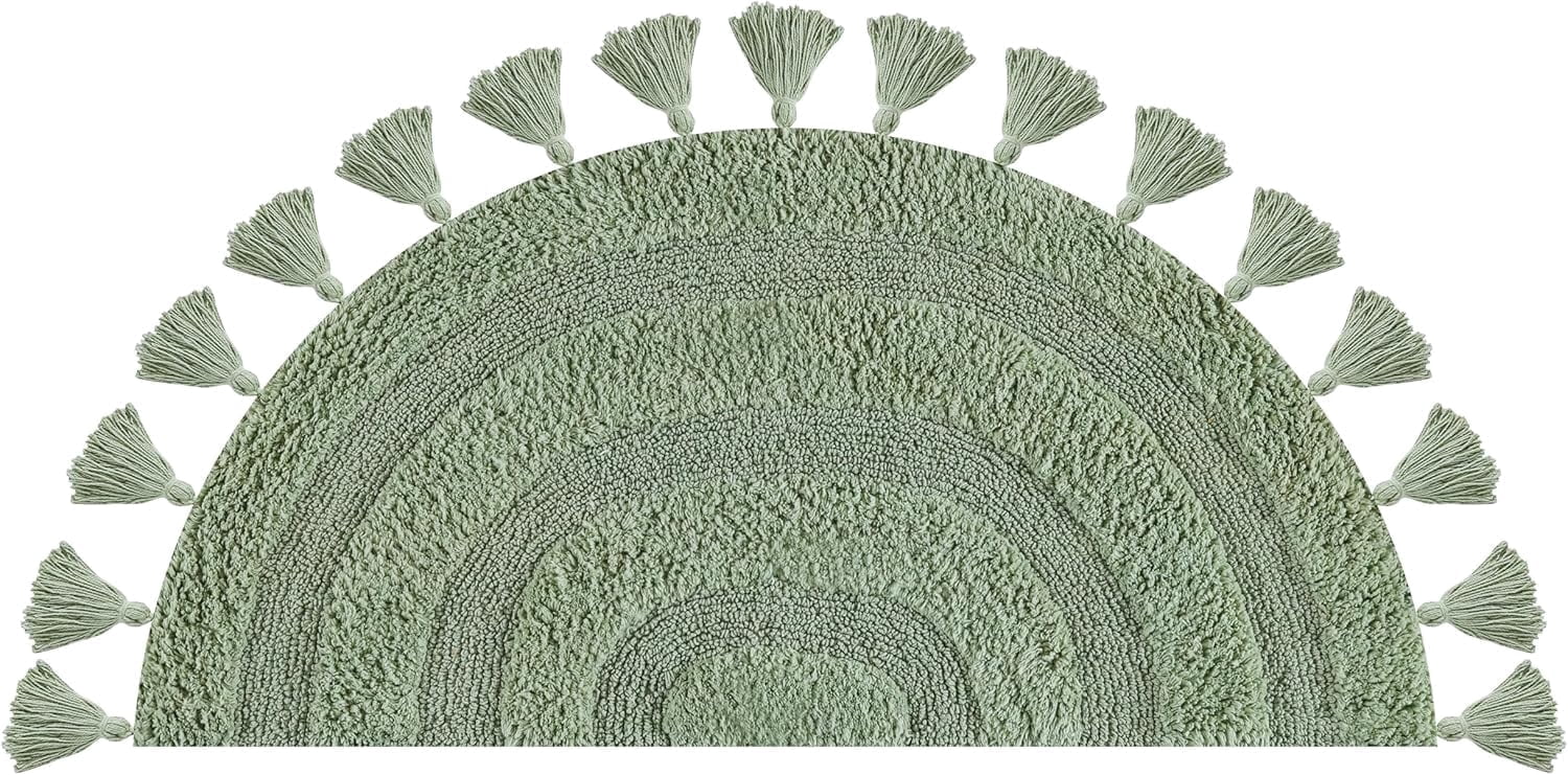 Savi Home Cotton Boho Half Circle Bath Mat, Sage Green, 22" x 36"