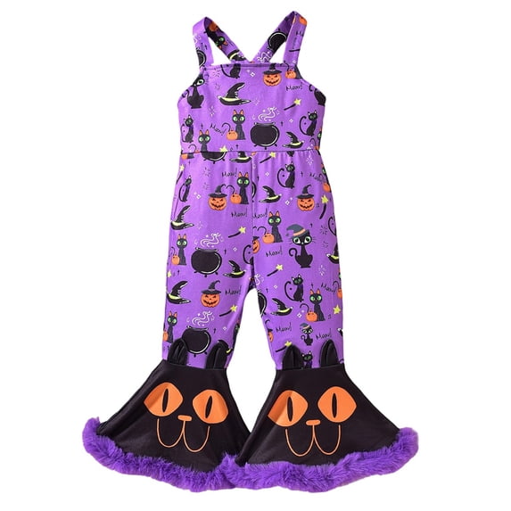 Cotton Halloween Romper Toddler Baby Girls Halloween Jumpsuit Sleeveless Sling Flared Bottoms Pumpkin Romper