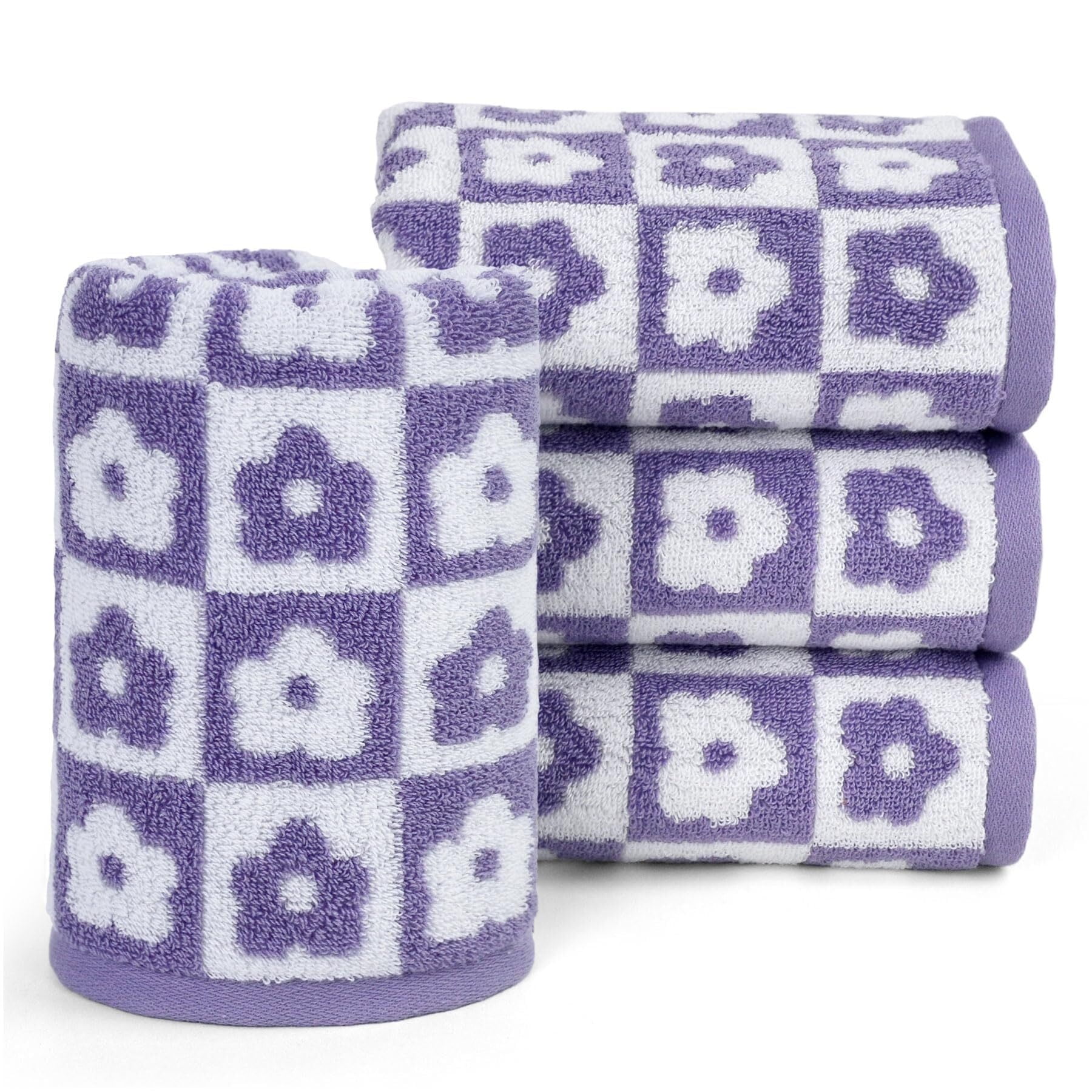 Cotton Hand Towels Pink Checkered Floral - Quick Drying Hand Towel Set of 4, for Women Girls Wife Mom Daughters, 29" x 13"
