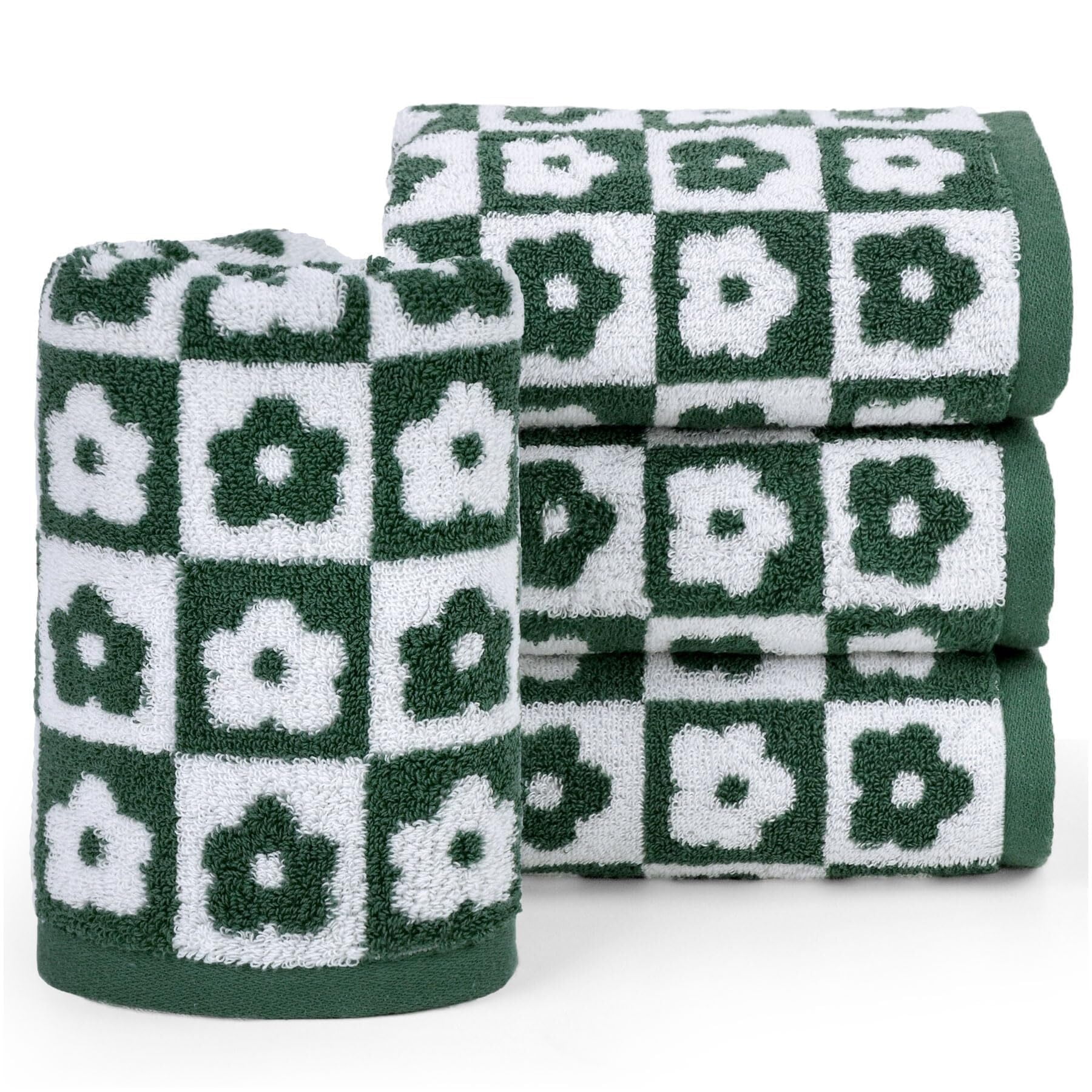 Cotton Hand Towels Pink Checkered Floral - Quick Drying Hand Towel Set of 4, for Women Girls Wife Mom Daughters, 29" x 13"