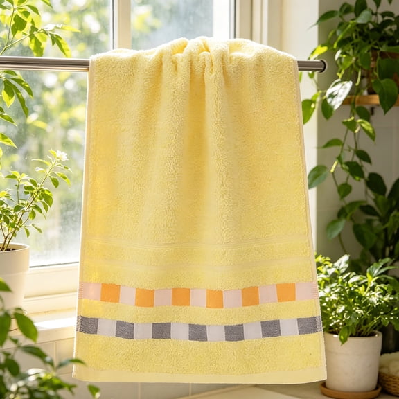 Cotton Hand Towels, Super Absorbent Face Fabric for Bathroom with Checkered Hem Swift Dry Soft Terry Fabric Cloth Kitchen Fabric for Home Spa Daily Use