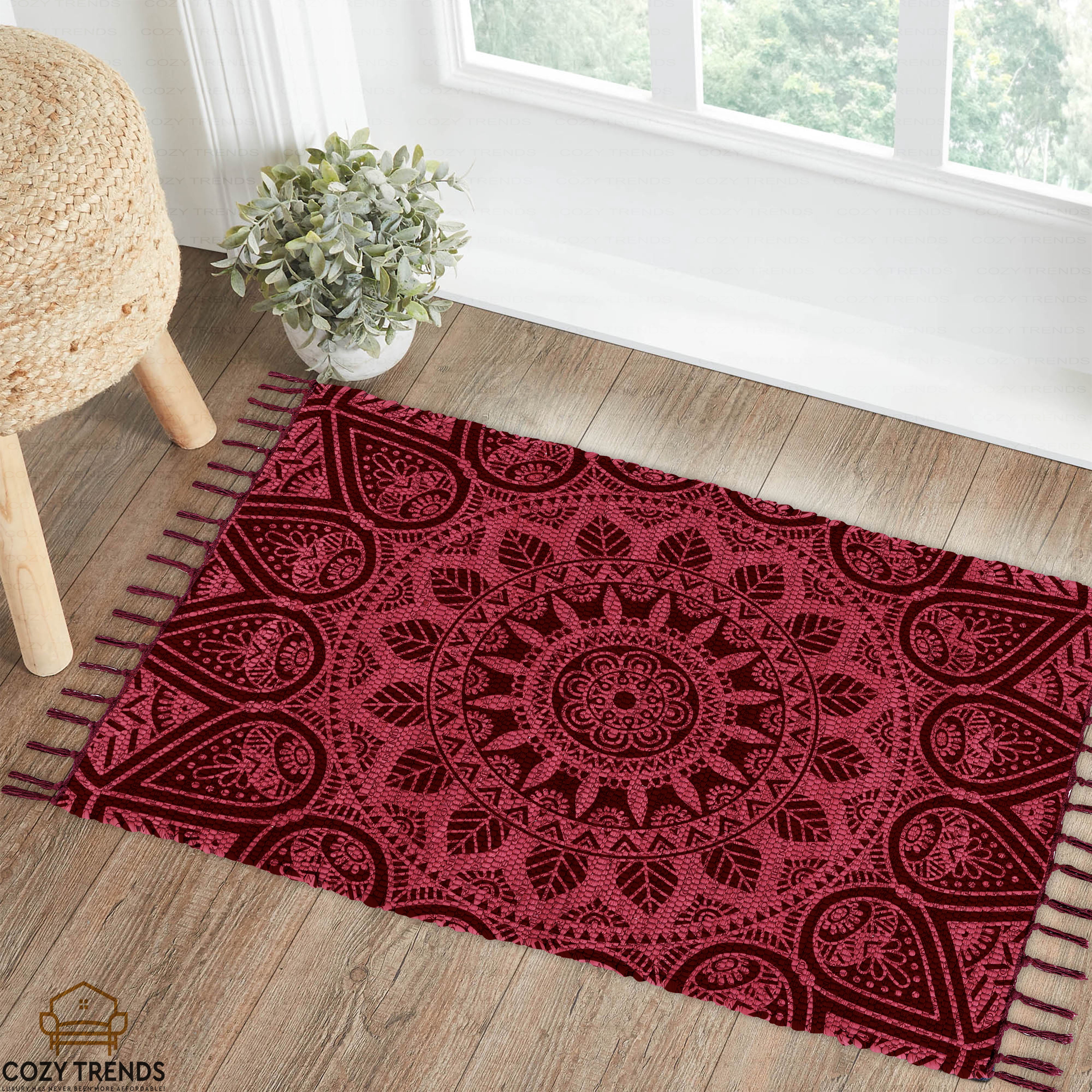 Cotton Hand Woven Printed Mandala Design Traditional Area Rug Rag for ...
