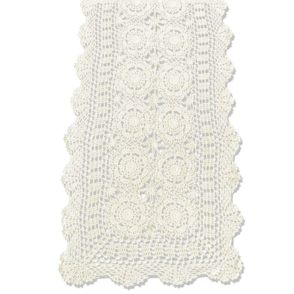 Cotton Handmade Crochet Lace Table Runner Beige Rectangle Coffee Table Dresser Decor