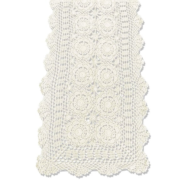 Cotton Handmade Crochet Lace Table Runner Beige Rectangle Coffee Table Dresser Decor