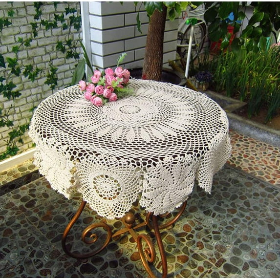 Cotton Handmade Crochet Lace Tablecloth Doilies Doily,Round Table Cover for Kitchen Dining Holiday Party Home Decor