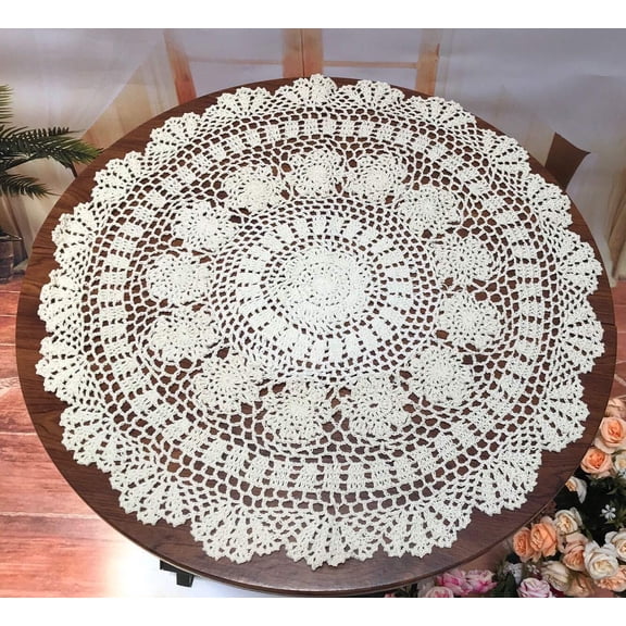 Cotton Handmade Crochet Lace Tablecloth Doilies Table Overlay