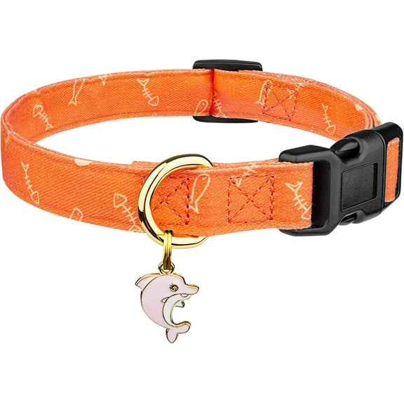 Cotton Handmade Dog Collar Cute and Distinctive Patterns Orange Fish with Pendant for Girl Boy Dogs Collars S