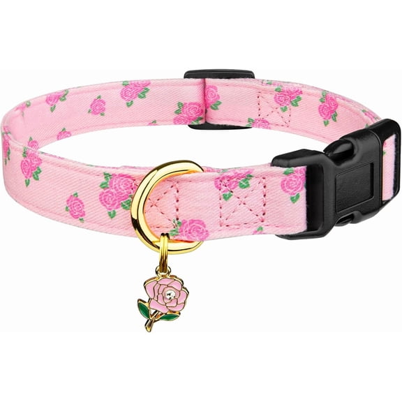 Cotton Handmade Dog Collar Cute and Distinctive Patterns White and Pink Love Heart with Pendant for Girl Boy Dogs Collars S