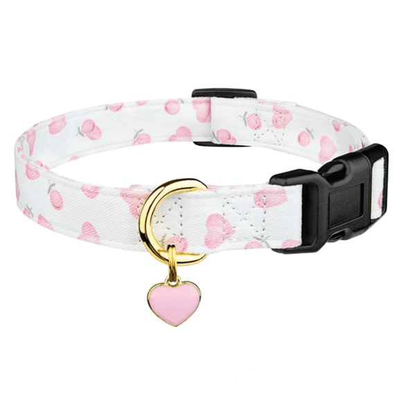 Cotton Handmade Dog Collar Cute and Distinctive Patterns White and Pink Love Heart with Pendant for Girl Boy Dogs Collars S