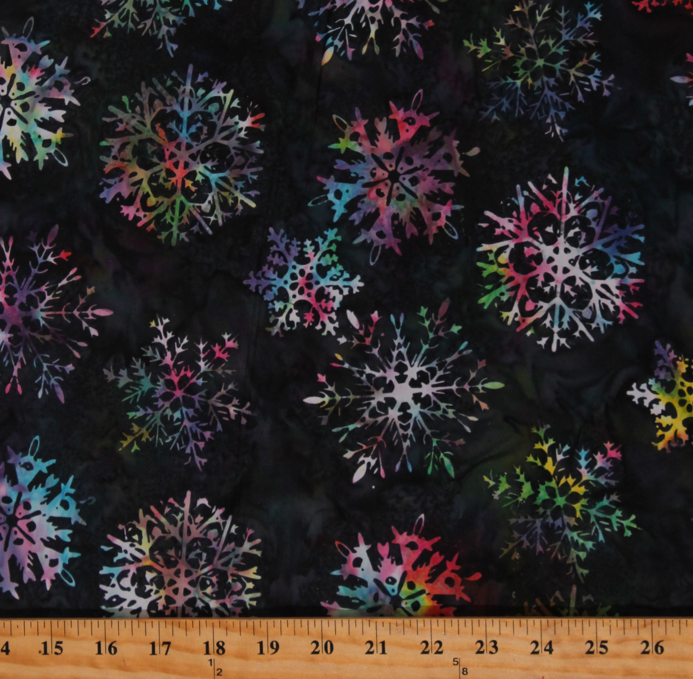 Cotton Handpainted Batik Snowflakes Celestials Snow Winter Christmas Colorful Navy Blue Cotton Fabric Print by the Yard (Q2159-549-CELESTIALS)