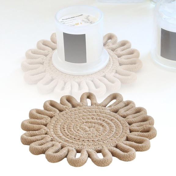 Cotton Handwoven Flower Shape Trivet Heat Resistant Pot Pad for Kitchen Dining Table Home Decor 24x24cm D B