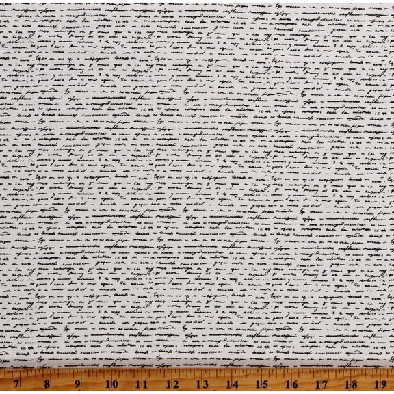 Cotton Handwriting Cursive Words Script Text Paradox II White Cotton Fabric Print by the Yard (3571-01)