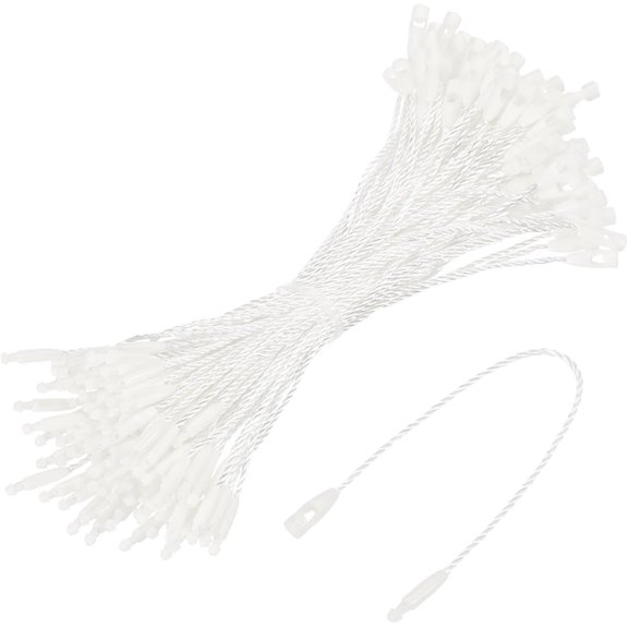 Cotton Hang Tag String Snap Lock Pins Loop Price Tag Fastener Plastic Tags Ties White 4.7 Inch Pack of 100