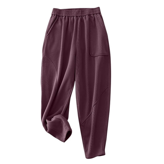 Cotton Harem Pants for Women Winter Warm Fleece Lined Palazzo Trousers Pull-on High Waist Lounge Pants Ankle Pants