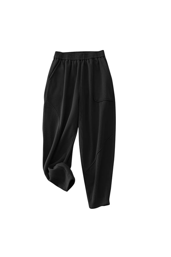 Cotton Harem Pants for Women Winter Warm Fleece Lined Palazzo Trousers Pull-on High Waist Lounge Pants Ankle Pants