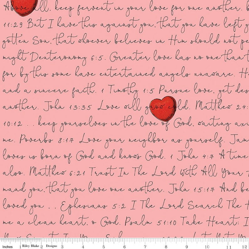 Cotton All My Heart Riley Blake Pink Love Valentines Bible Verses Words ...