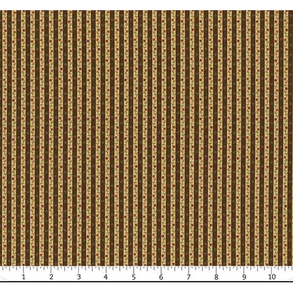 Cotton Hearthstone Sew'n Wild Oats Flowers Stripes Pattern Designs Dutch Historical Marcus Fabrics Brown Cotton Fabric Print by the Yard (R600535-BROWN)