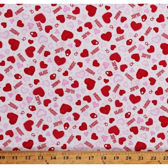 Cotton Hearts XOXO Hugs Kisses Valentine's Day Gnomie Love White Cotton Fabric Print by the Yard (9783-22)