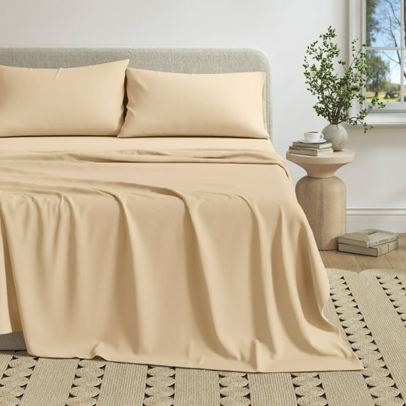 Cotton Heathered Melange Jersey Knit Bed Sheet Set (Full, Heathered Tan)