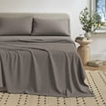 thumbnail image 1 of Cotton Heathered Melange Jersey Knit Bed Sheet Set (Queen, Heathered Mid Grey), 1 of 7