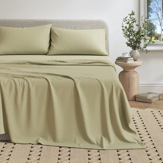 Cotton Heathered Melange Jersey Knit Bed Sheet Set (Twin / Twin XL, Heathered Eucalyptus)