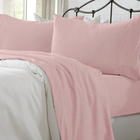Cotton Heathered Melange Jersey Knit Queen Bed Sheet Set, Twin XL, 3 Pieces