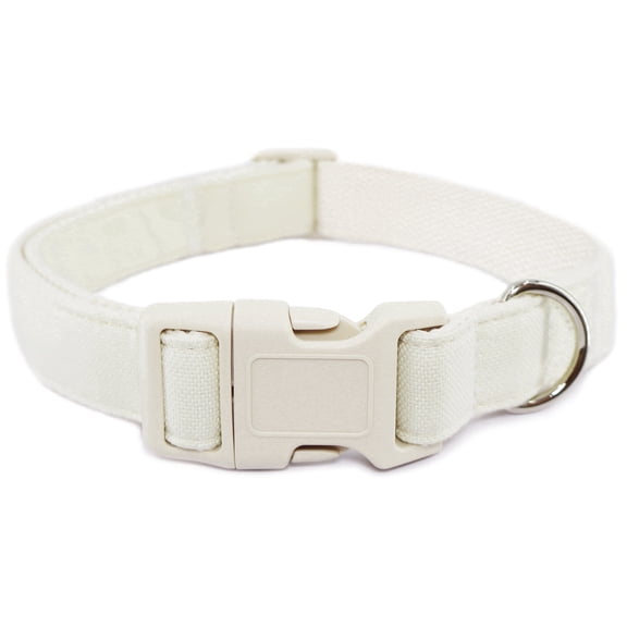 Cotton Hemp Dog Collar Adjustable, White Dog Collar Soft Natural Fabric with Quick Release, Cute Wedding Puppy Necklace for Small Medium Large Dog, White-S