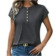 thumbnail image 1 of Cotton Henley Neck Tops Woman Casual Summer Short Sleeve 5-Buttons Crewneck Tee Shirt Pullover Plain Tshirts (Medium, Dark Gray), 1 of 6