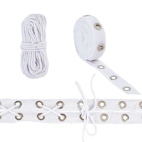 Cotton Herringbone Ribbon Eyelet Twill Tape with Cotton String Threads for Clothing Accessories White Ribbons: 25mm Hole: 8mm