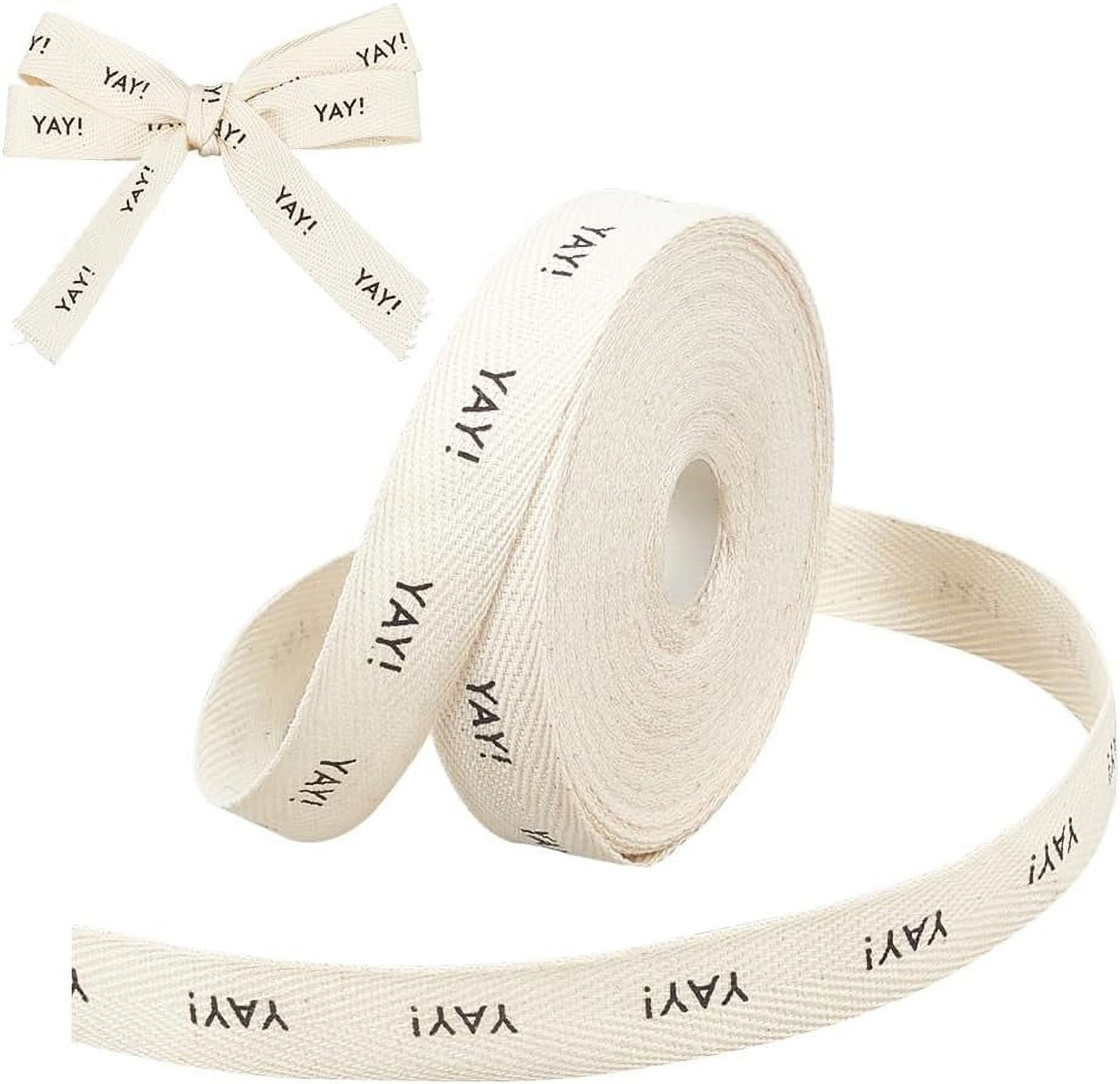 NBEADS Cotton Herringbone Tape - 'Best Day Ever' Printed Ribbon, 5/8 Inch X 9.84 Yards, Beige