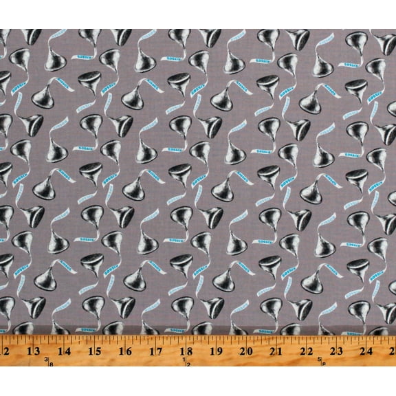 Cotton Hershey's Chocolate Kisses Candy Celebrate With Hershey Valentine's Day Gray Cotton Fabric Print by the Yard (C12803-SILVER)
