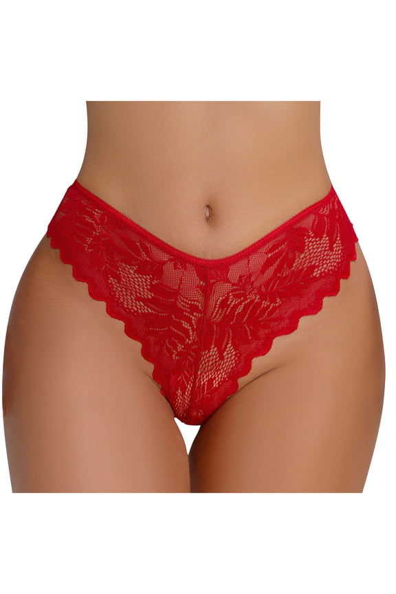Cotton High Cut Underwear for Women Women's Thongs, Women's Sexy Solid Color Lace Cotton Crotch Interest Low Waist Thong Underwear