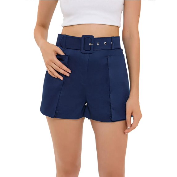 Cotton High-Waist Shorts with Pocket and Belt Detail