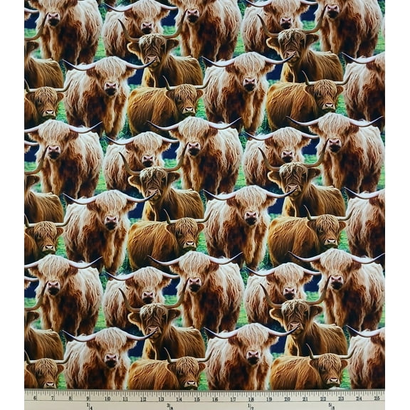 Cotton Highland Cows Farm Animals Creatures Packed All Over David Textiles Cotton Fabric Print by the Yard (DX-6664-4C)