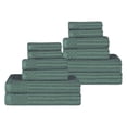 thumbnail image 1 of Cotton Highly Absorbent 12-Piece Solid and Checkered Border Towel Set, Basil, by Superior, 1 of 7