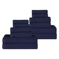 thumbnail image 1 of Cotton Highly Absorbent 12-Piece Solid and Checkered Border Towel Set, Navy Blue, by Superior, 1 of 7
