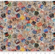 Cotton Historic Highway Route 66 Signs American Directions Routes Roads Blank Quilting Cotton Fabric Print by the Yard 4479-95