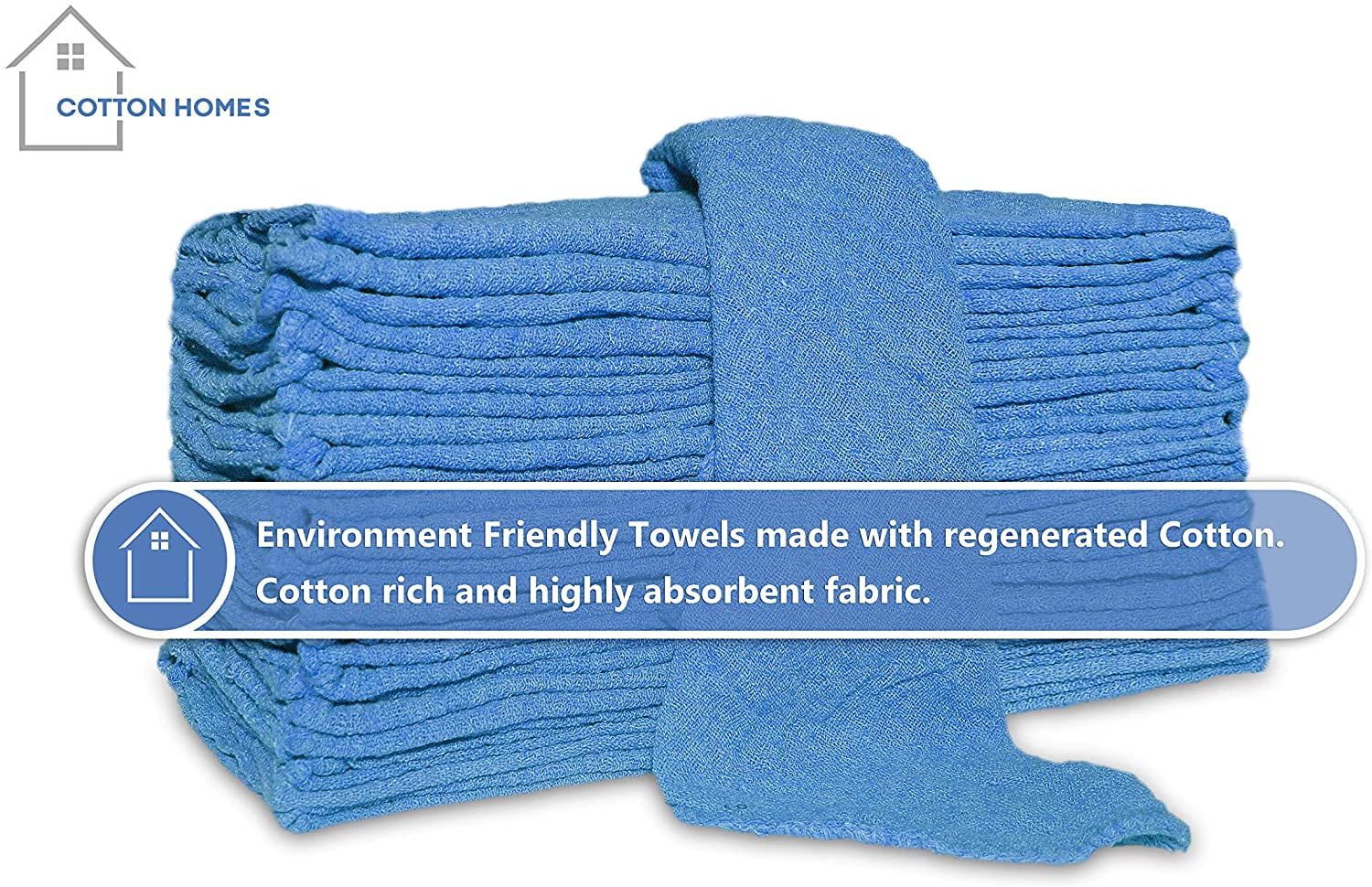 Cotton Homes 500Pc Shop Towels Rags Bulk– 12 x12 Inch- Regenerated Cotton Multipurpose Cleaning towels, Paint Cloth, Bar Towels- Prewashed and Reusable. (Blue, 500).
