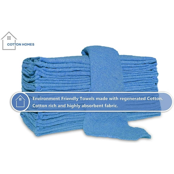 Cotton Homes 500Pc Shop Towels Rags Bulk– 12 x12 Inch- Regenerated Cotton Multipurpose Cleaning towels, Paint Cloth, Bar Towels- Prewashed and Reusable. (Blue, 500).