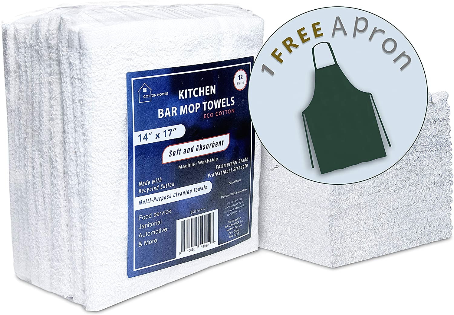 COTTON HOMES Multipurpose Kitchen Bar Mop Towels Pack- 14x17 Inch - Eco Friendly Regenerated Cotton-Commercial Grade, Multi-Purpose Cleaning Wiping Towels- 100% Cotton Absorbent Towel.