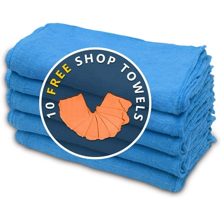 Cotton Homes Shop Towels Rags – Pack of 100- Blue ($0.23/Each)- 12 x14 Inch- Free 10 Shop Towels-Regenerated Cotton Multipurpose Cleaning towels, Paint Cloth, - Prewashed and Reusable.