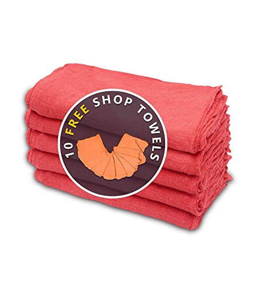 Cotton Homes Shop Towels Rags – Pack of 100- Red ($0.23/Each)- 12 x14 Inch- Free 10 Shop Towels-Regenerated Cotton Multipurpose Cleaning towels, Paint Cloth, - Prewashed and Reusable.