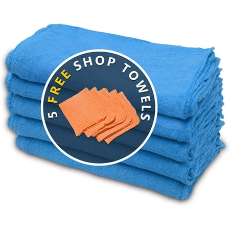 Cotton Homes Shop Towels Rags – Pack of 50- Blue ($0.33/Each)- 12 x14 Inch- Free 5 Shop Towels-Regenerated Cotton Multipurpose Cleaning towels, Paint Cloth, - Prewashed and Reusable.