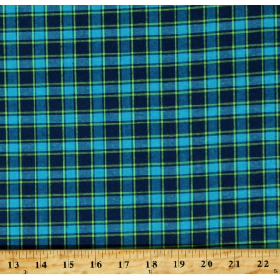 Cotton Homespun Plaid Blue Green Squares Tri Color Check Piccadilly Cotton Fabric by the Yard (W24229-49)