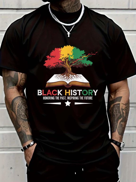 Cotton Honoring Past Inspiring Future Men Women Black History Month T-Shirt Men's Casual Short Sleeve Graphic Tee