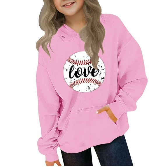 Cotton Hoodie Boys Girls Printed Long Sleeve Casual Loose Hooded Pullover Sweatshirt for Fall Halloween Valentines Day (9 Years, Pink 01)