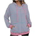 thumbnail image 1 of Cotton Hoodie Jacket Full Zip-up Striped Outwear Jackets with Pockets Colorblock Womens Hooded Sweatshirt Coat, Pink S, 1 of 1
