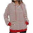 thumbnail image 1 of Cotton Hoodie Jacket Full Zip-up Striped Outwear Jackets with Pockets Colorblock Womens Hooded Sweatshirt Coat, Wine M, 1 of 1