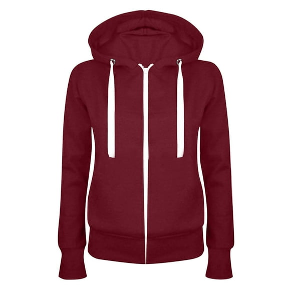Savings Cotton Hoodie Jacket with Zipper Womens Drawstring Hooded Full Zip up Sweatshirt Outerwear Tunic Top Fall Coat (XL, Red 01)